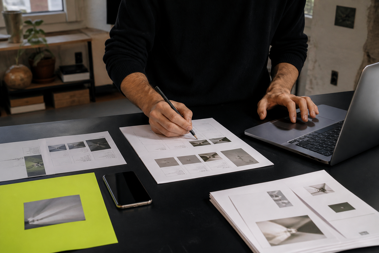 Webdesign, Web-App und Dokumentenarbeit auf einem persönlichen Studiotisch